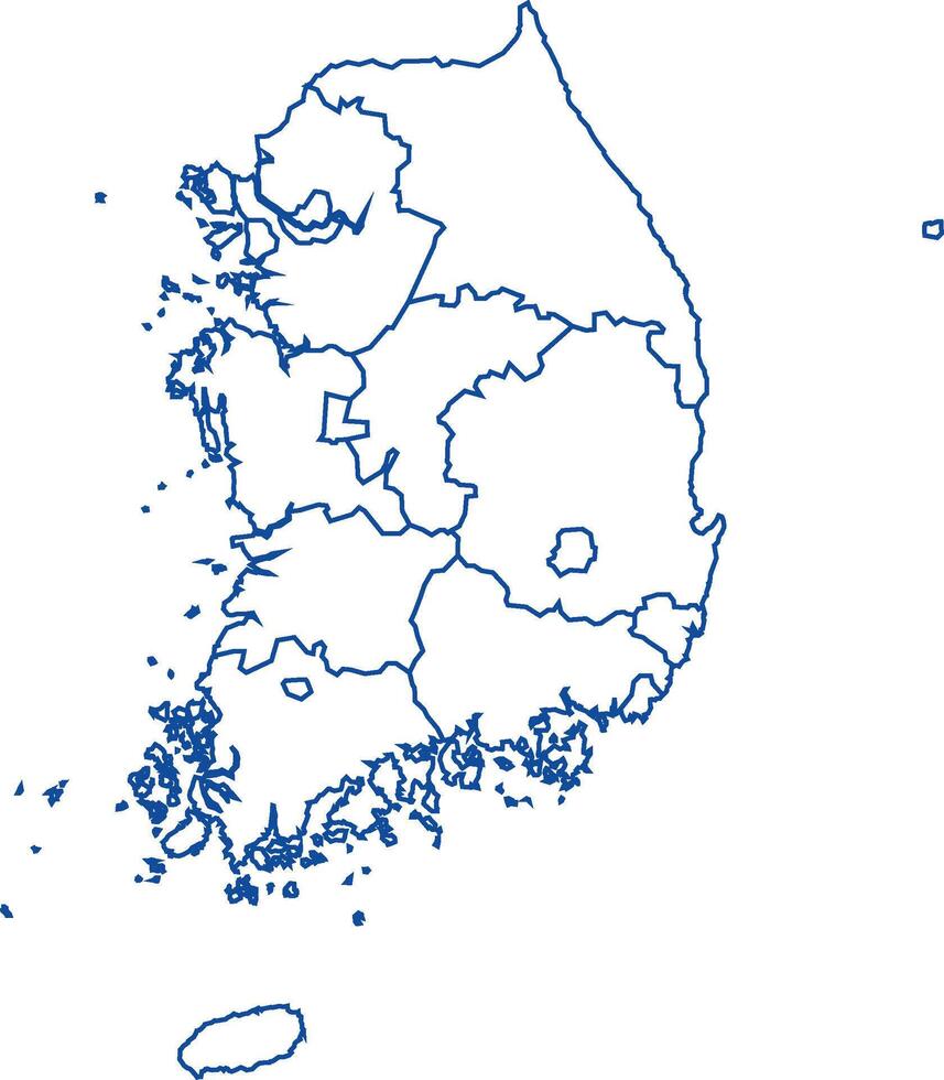 Blue Outline South Korea Map with District Borders Asian Country vector