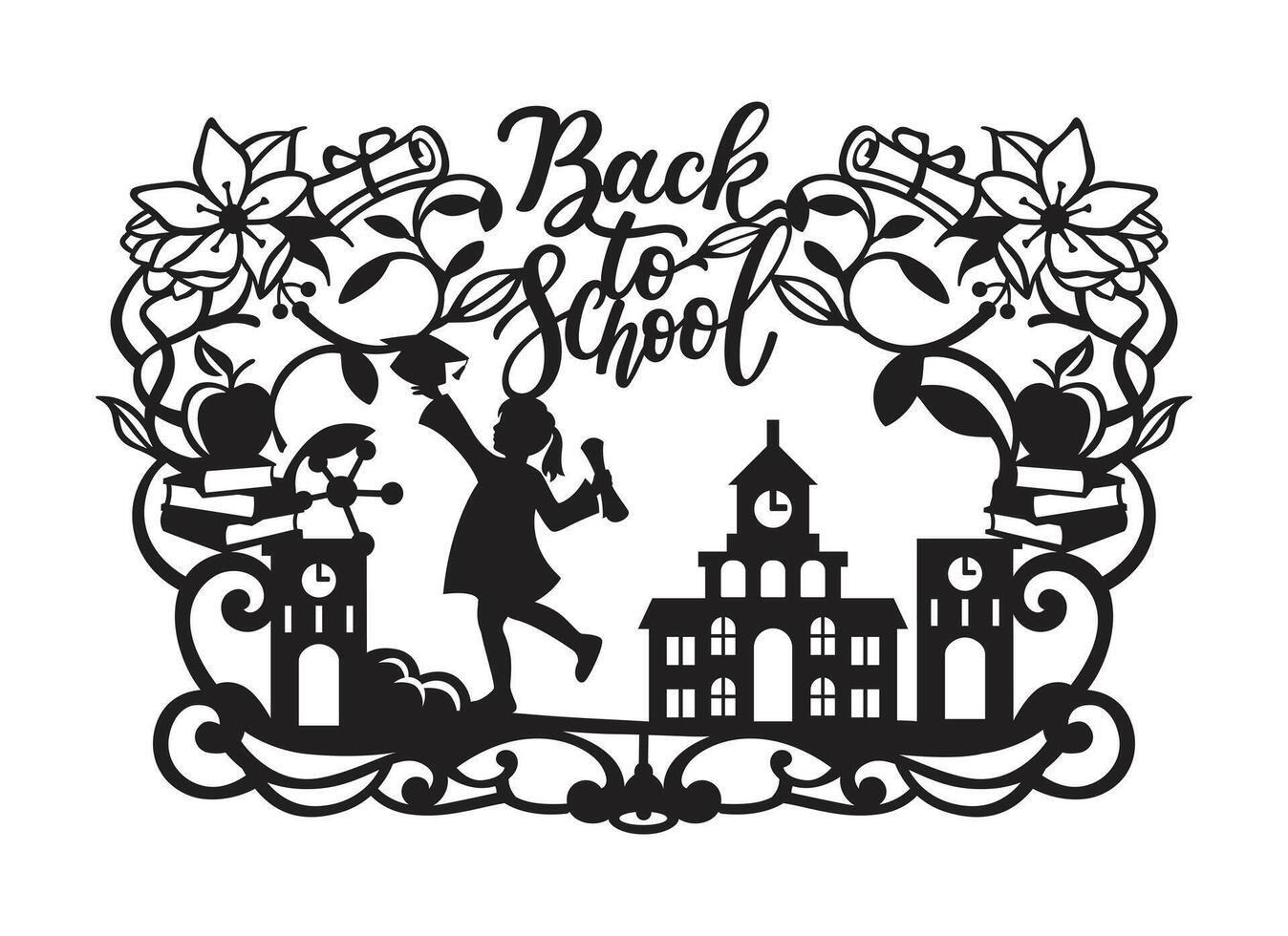 Back to School School Scene Paper Cut Template vector
