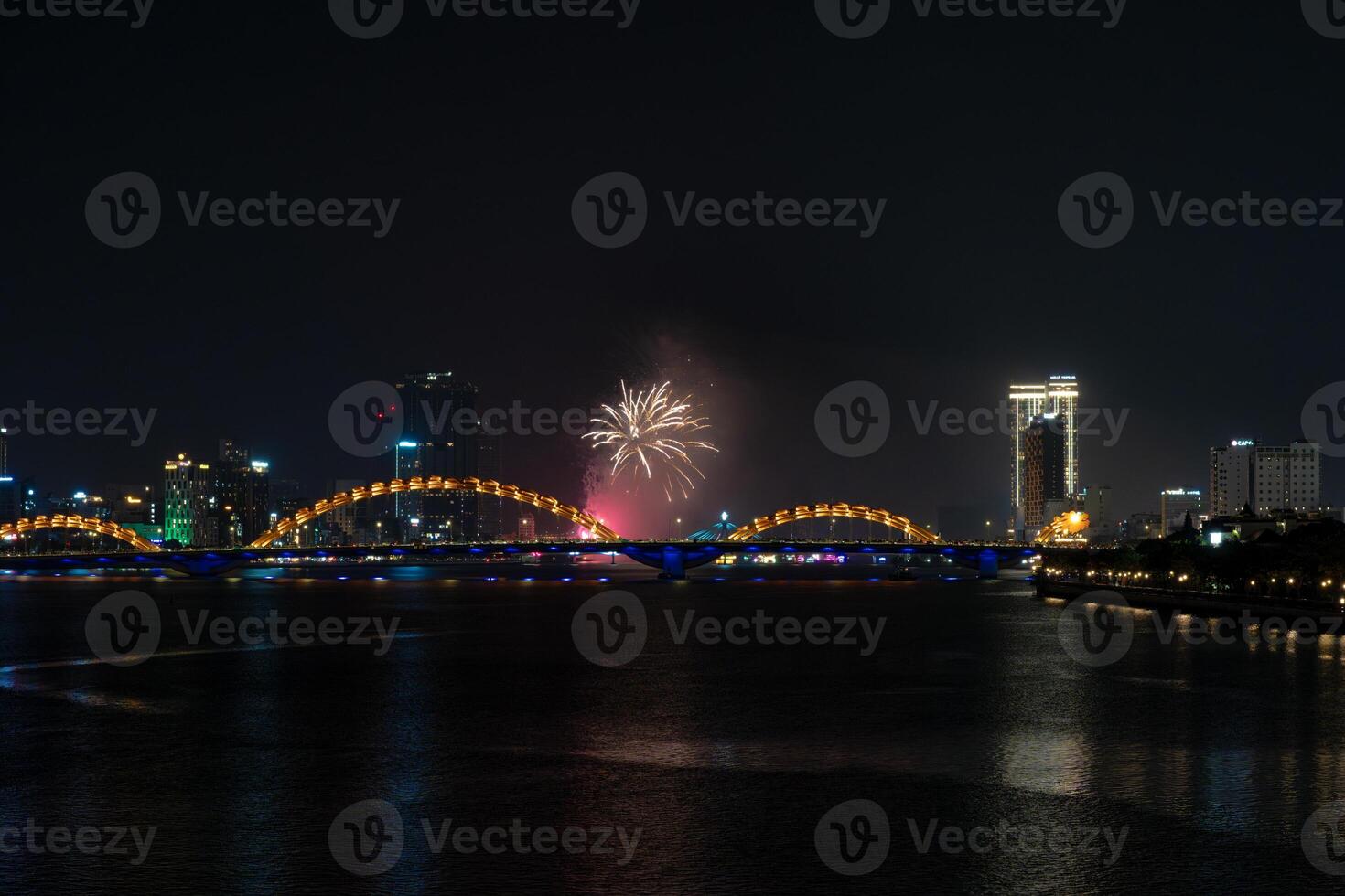 Fireworks Festival above Han River and Dragon Bridge photo