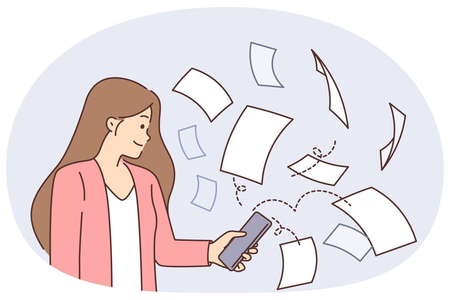 Woman with smartphone and papers vector