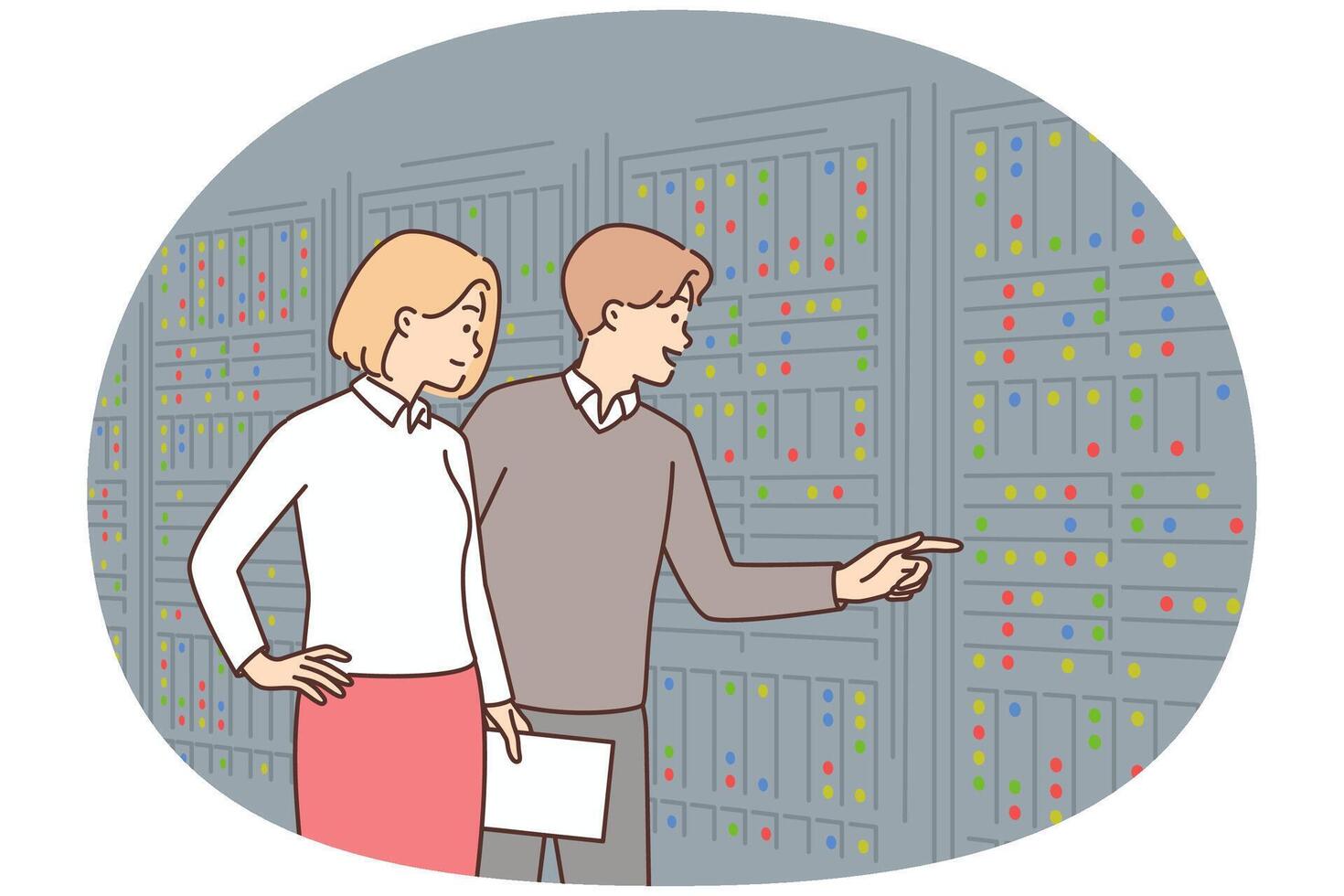 Office workers reviewing data archives vector