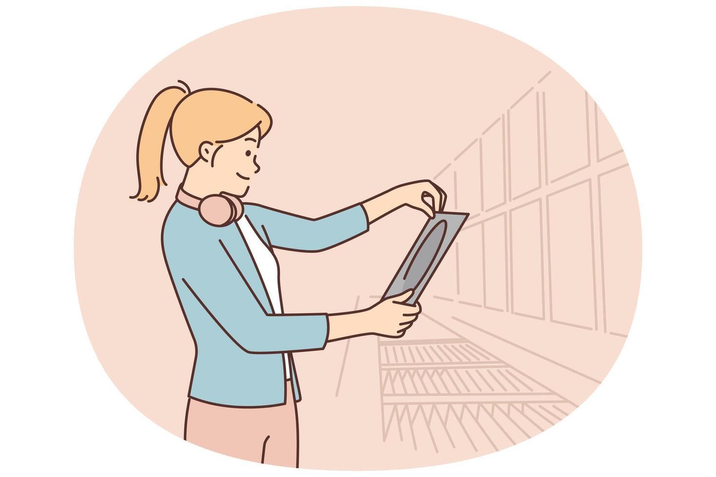 Woman with tablet in store vector