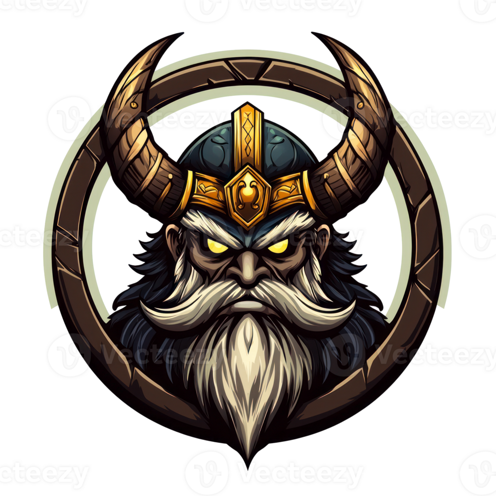 The viking mascot is wearing a helmet and has horns png