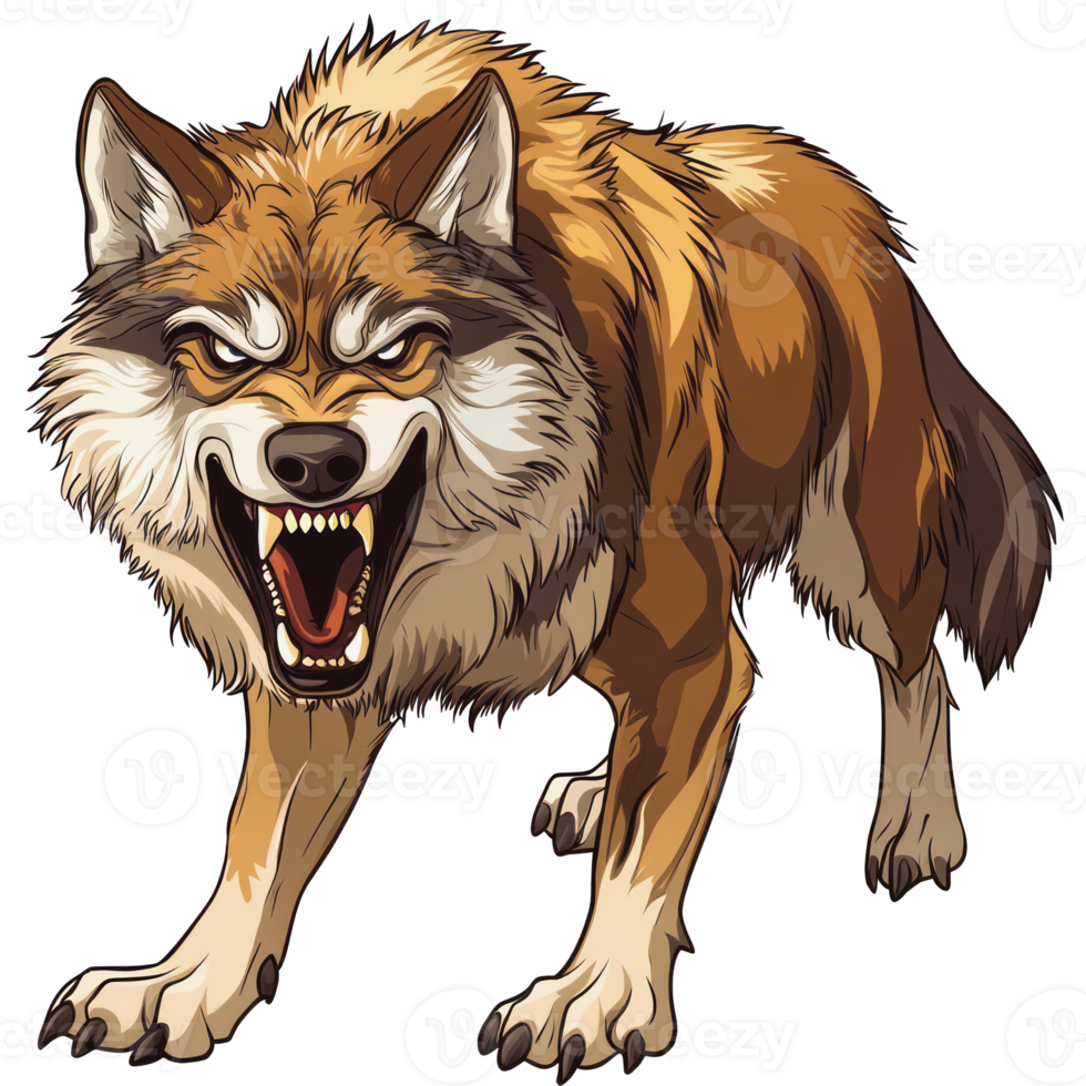 Cartoon Wolf with Mouth Open Illustration for T-Shirt Printing and Merch Design png