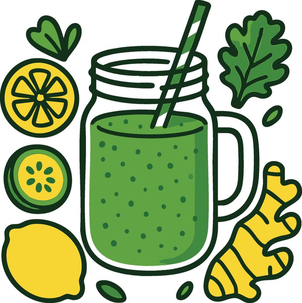 Refreshing green smoothie with fresh ingredients served in a mason jar vector