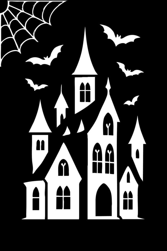 Haunted castle silhouette with bats and spider web for Halloween decorations vector