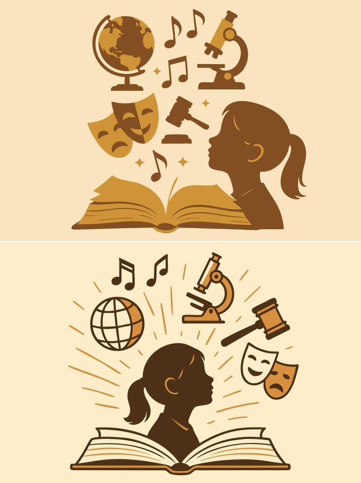 Girl Imagining Future in Science, Art, and Education vector