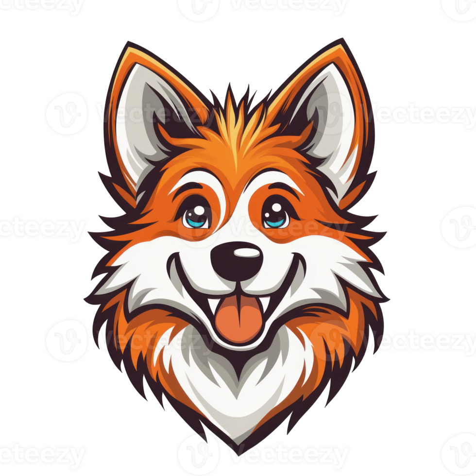 A fox head with a big smile on its face png