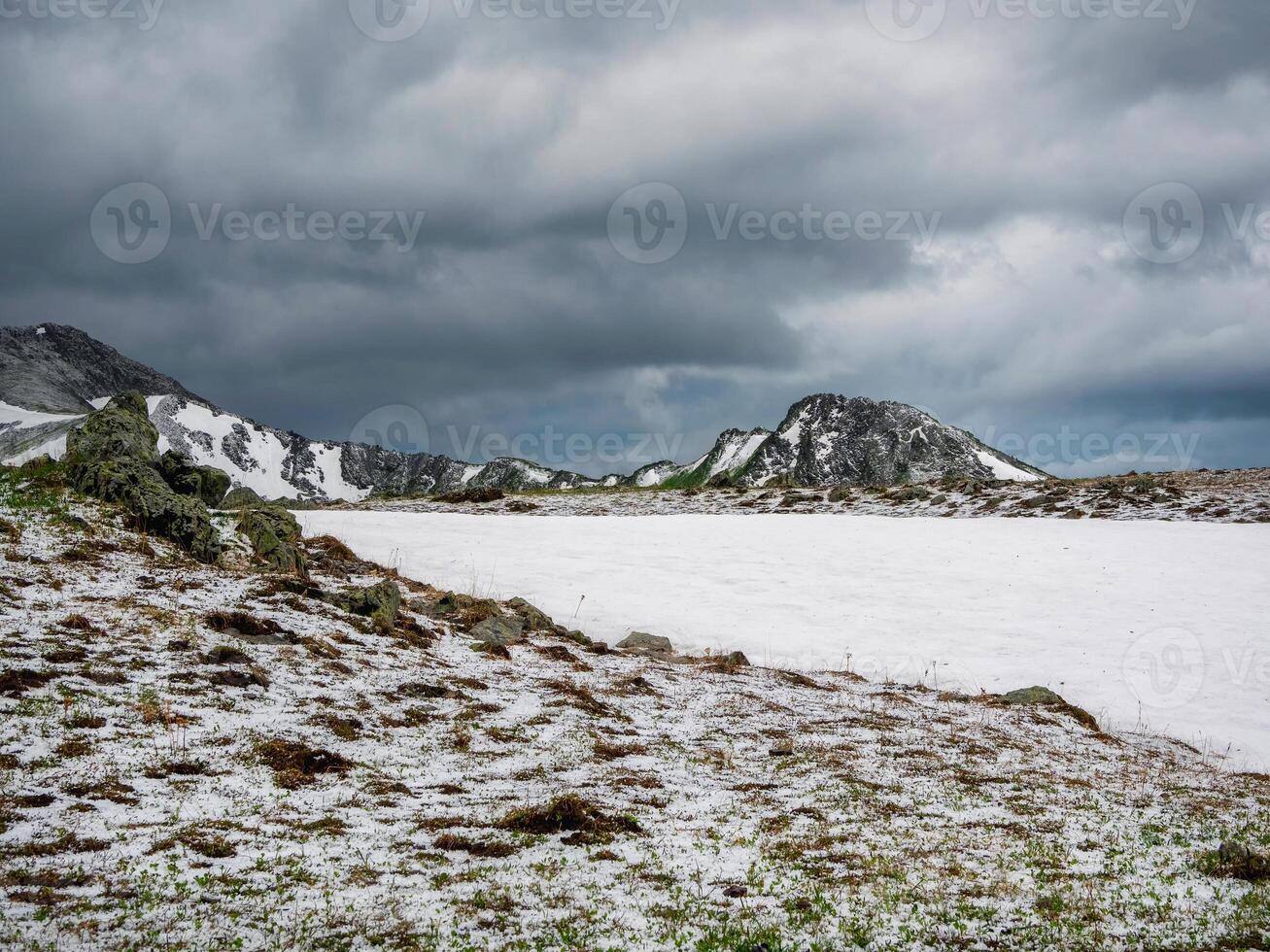 Harsh mountains in summer, recent hail photo