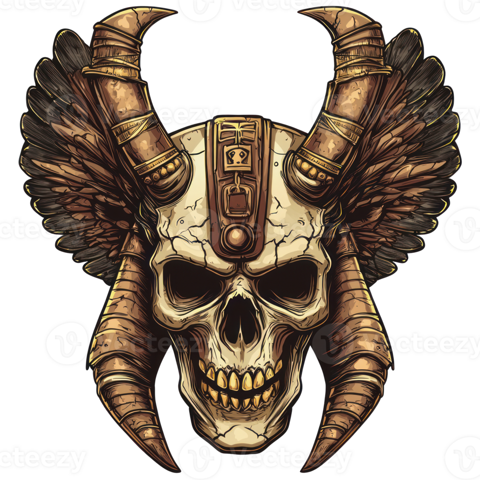 An egyptian skull with horns and a horned helmet png