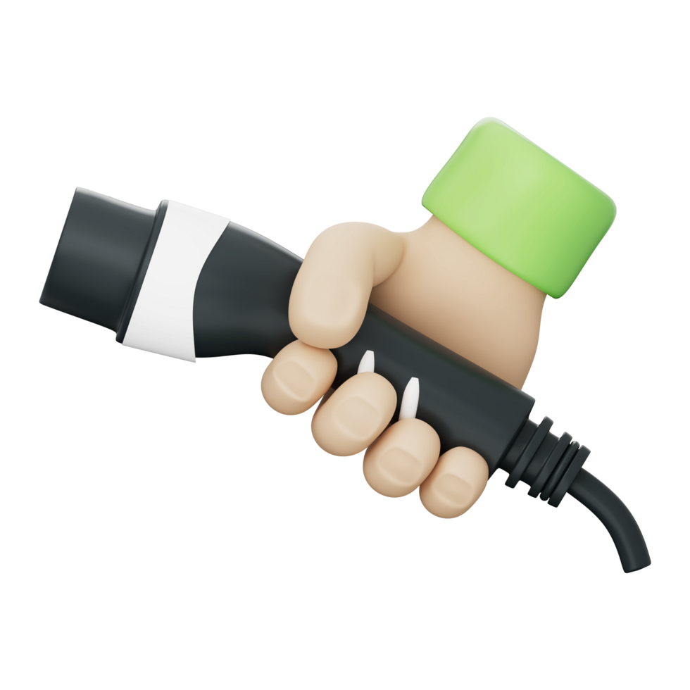 Electric car charging with type 2 plug and green energy connector held by hand clean power battery vehicle station zero emission eco tech modern mobility fast network safe travel route city charger png