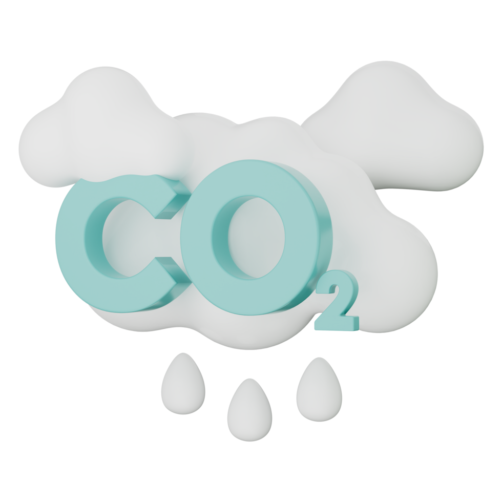 CO2 icon with clouds and drops symbolizing air pollution climate change danger 3d illustration png