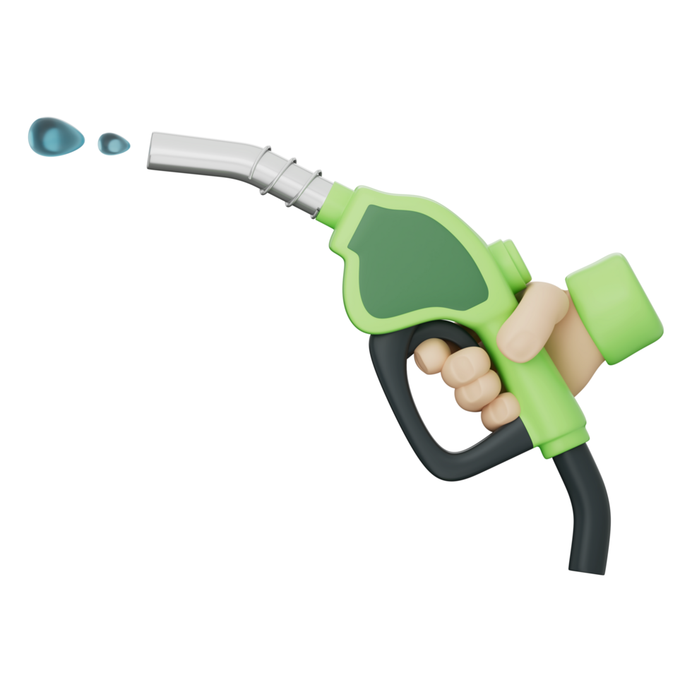 Green fuel pump with hand holding eco friendly liquid energy for clean transport vehicle future power reduce emission zero gas bio oil drop flow charge drive engine car global symbol icon care png