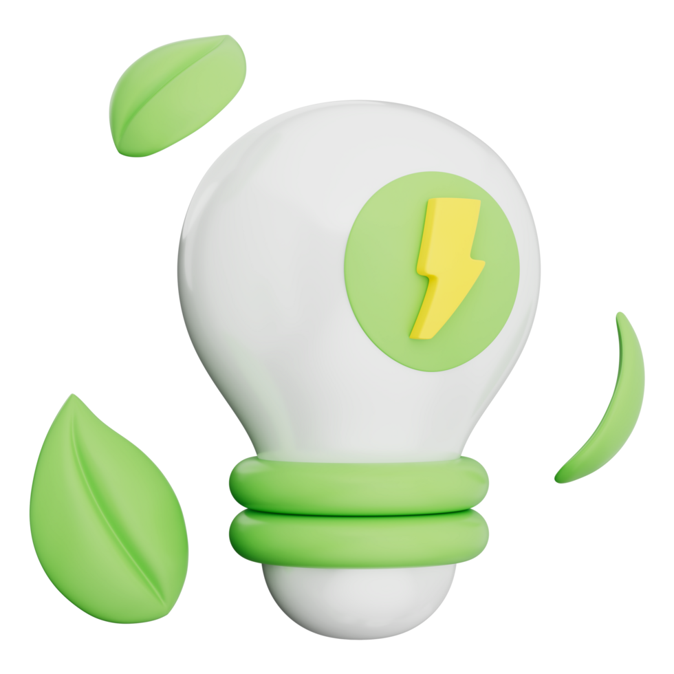 Green energy light bulb with eco leaf symbol bright electric power sustainable future clean technology innovation concept solar charge spark battery safe life icon environment globe reduce protect png