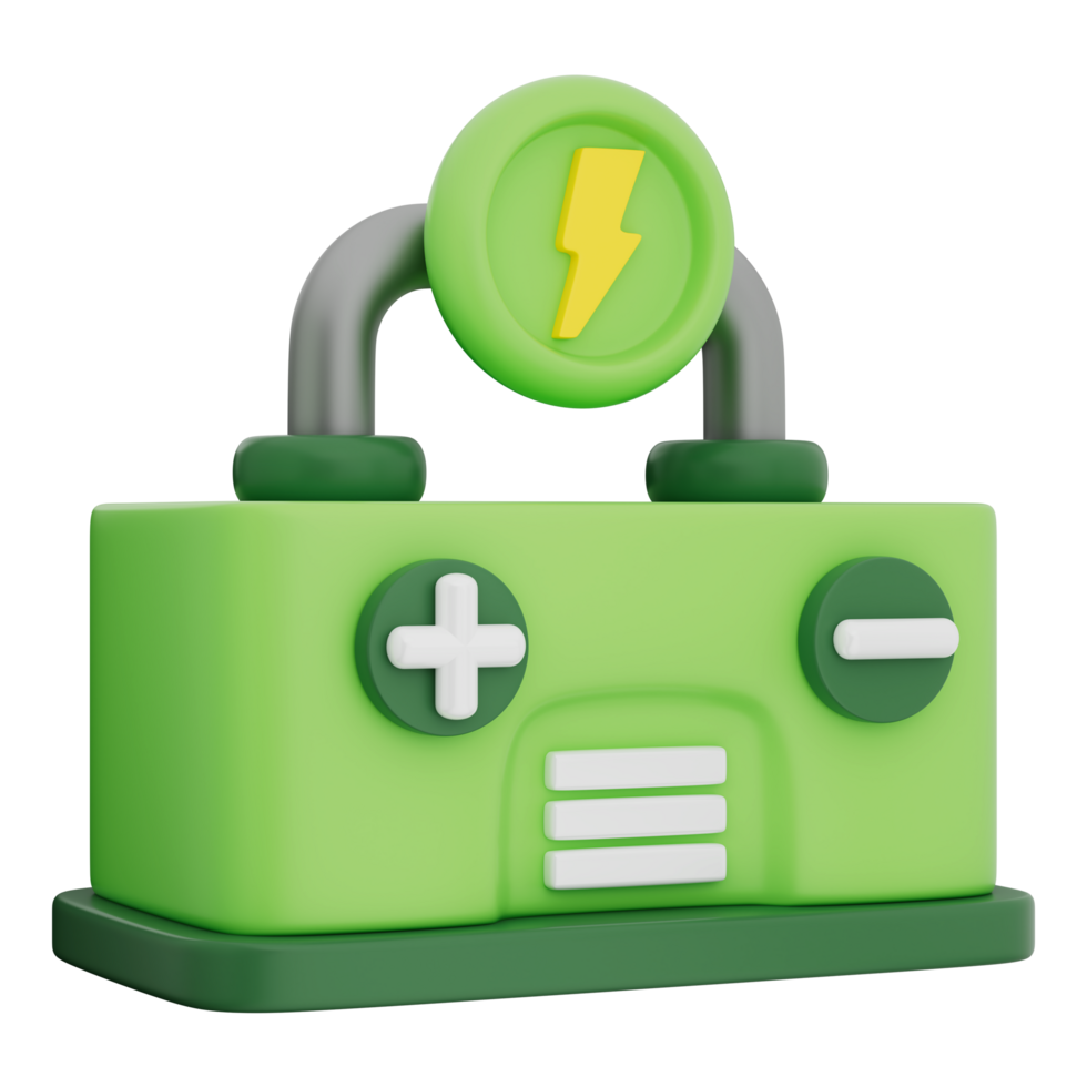 Battery icon with lightning bolt and plus minus terminal electric charge 3d illustration png
