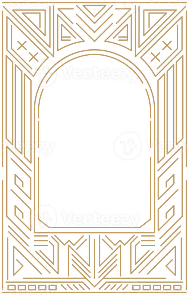 Art Deco Curved Borders, Modern Arabic Gold Picture Frames, Geometric Frames, Vintage Linear Ornament Elements, For Packaging, Transparent Background. png