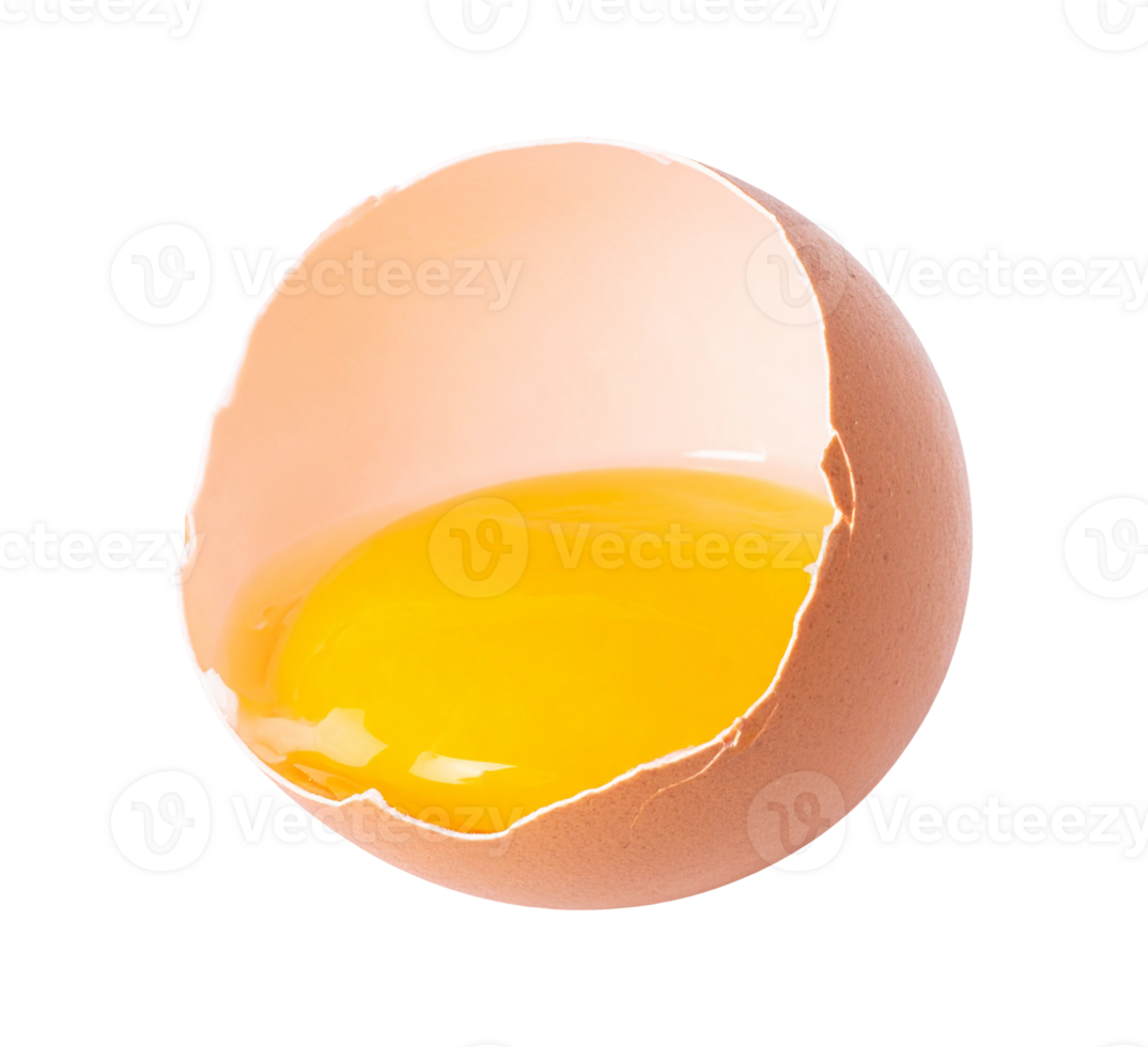 Half shell egg with visible golden yolk png