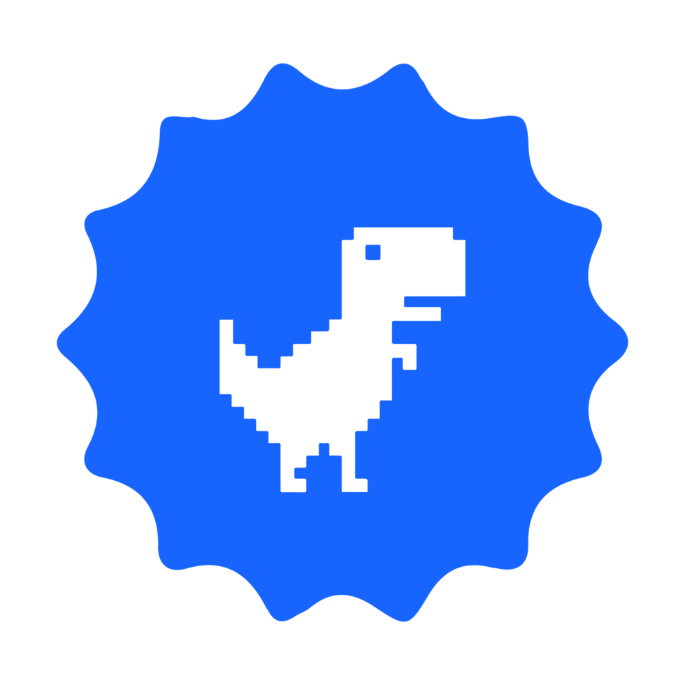 A pixel dinosaur icon on a blue background png