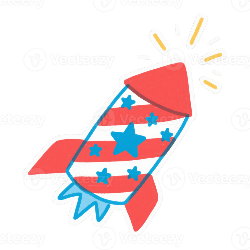 A sticker of a rocket with stars and stripes png