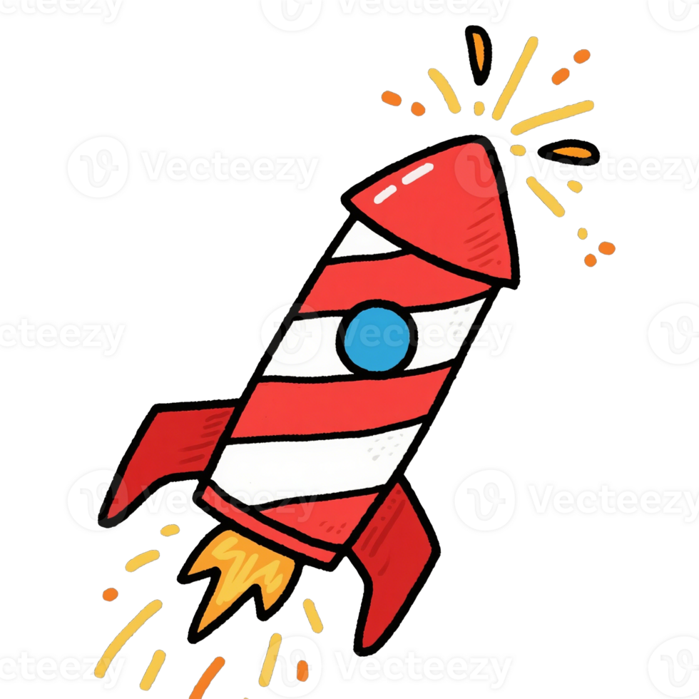A red and white rocket with a red and white stripe png