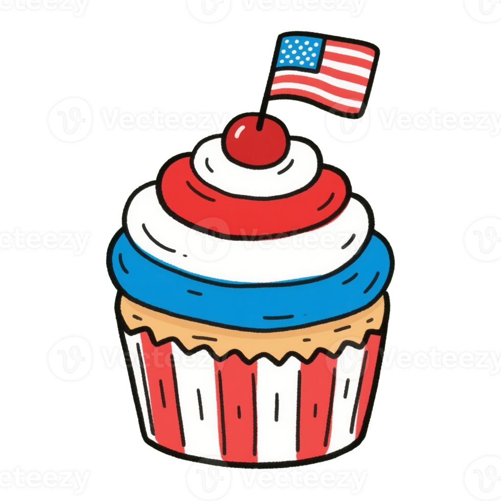 A cupcake with an american flag on top png