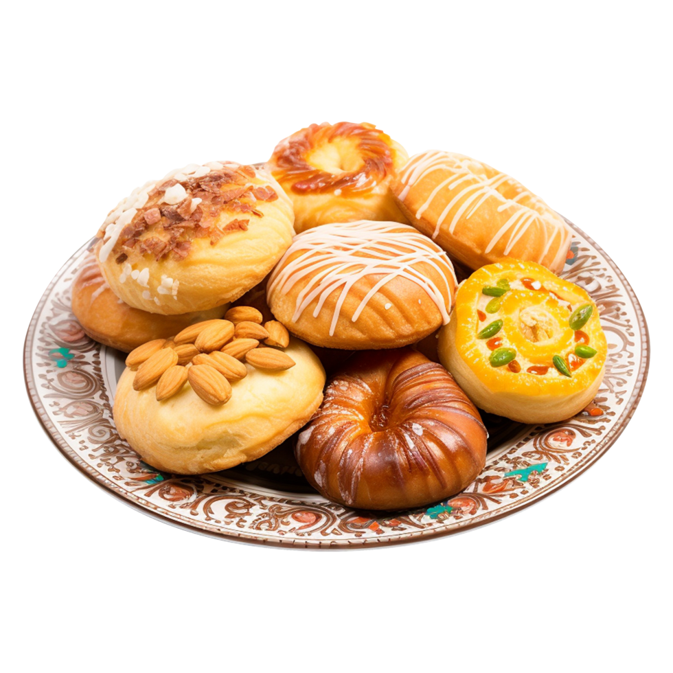 Mouthwatering uzbek pastries in rustic plate isolated cleanly on transparent background png