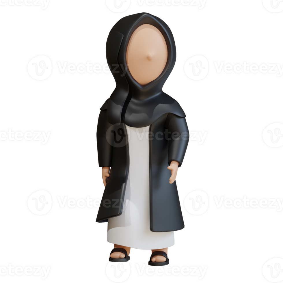 Muslim Woman 3D Character Standing Still Side png