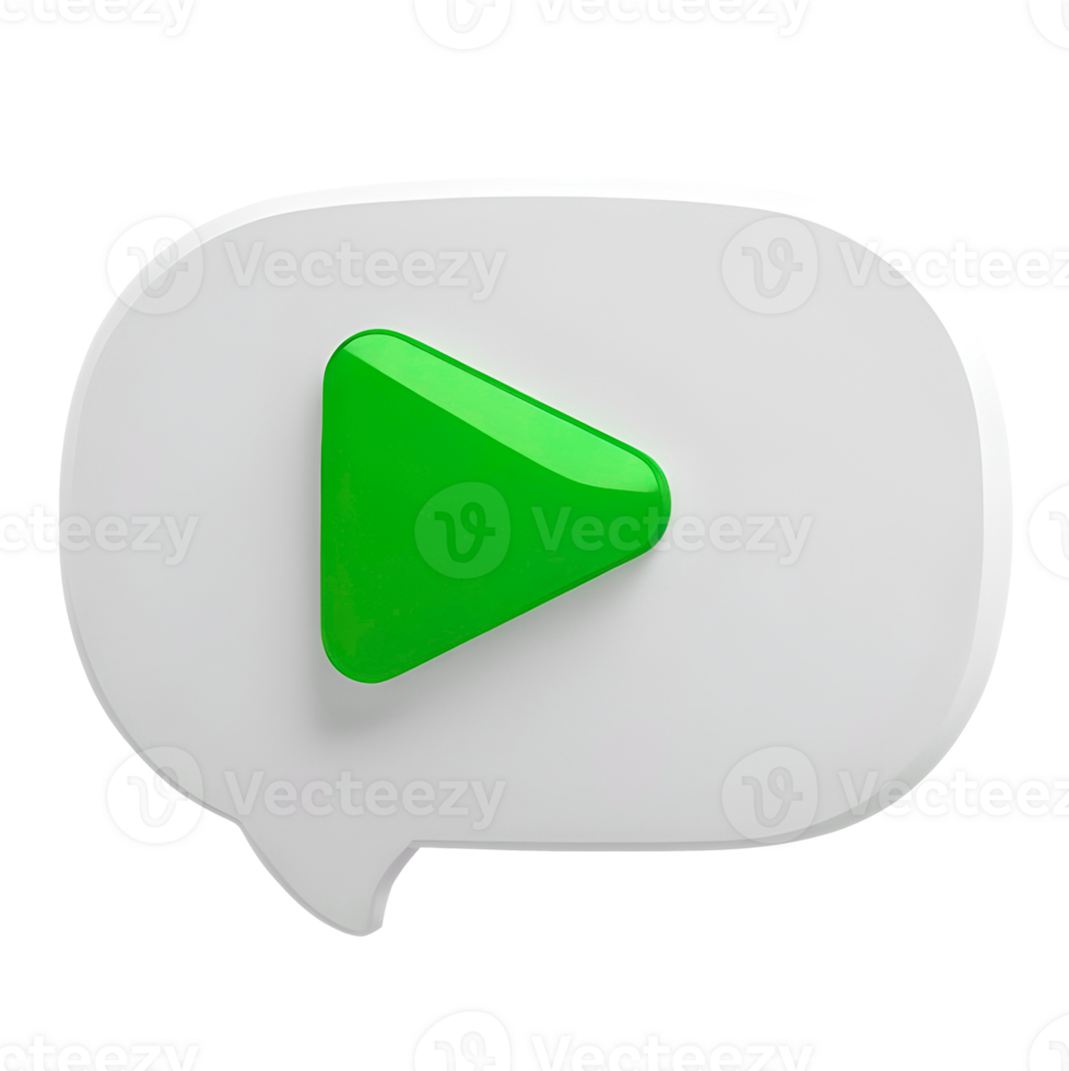A 3D speech bubble with a green play button inside. png