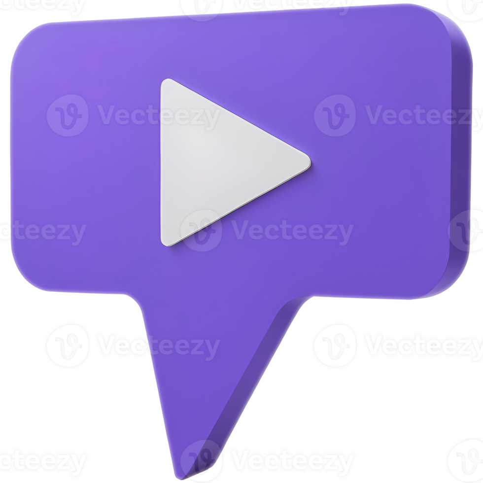 A purple speech bubble contains a white play button icon. png