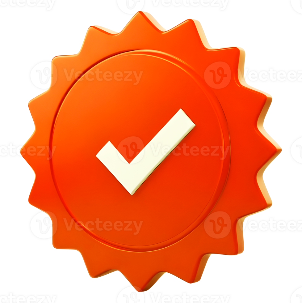 An orange badge with a white checkmark on a transparent background. png