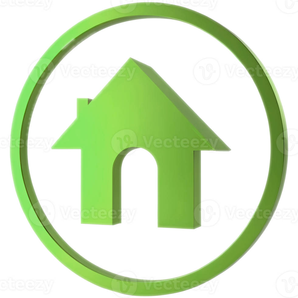 A green house icon is enclosed in a green circle. png