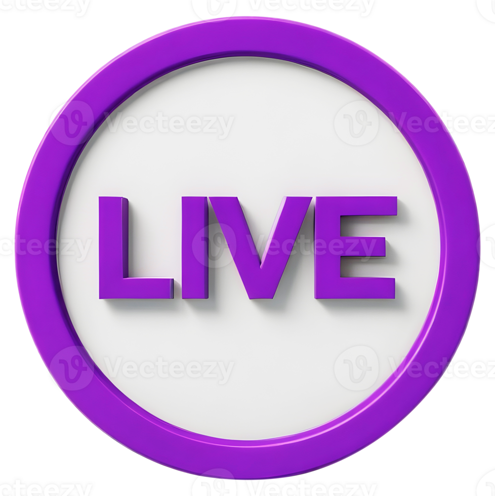 The image shows the word LIVE in purple 3D letters inside a purple circle against a transparent background. png