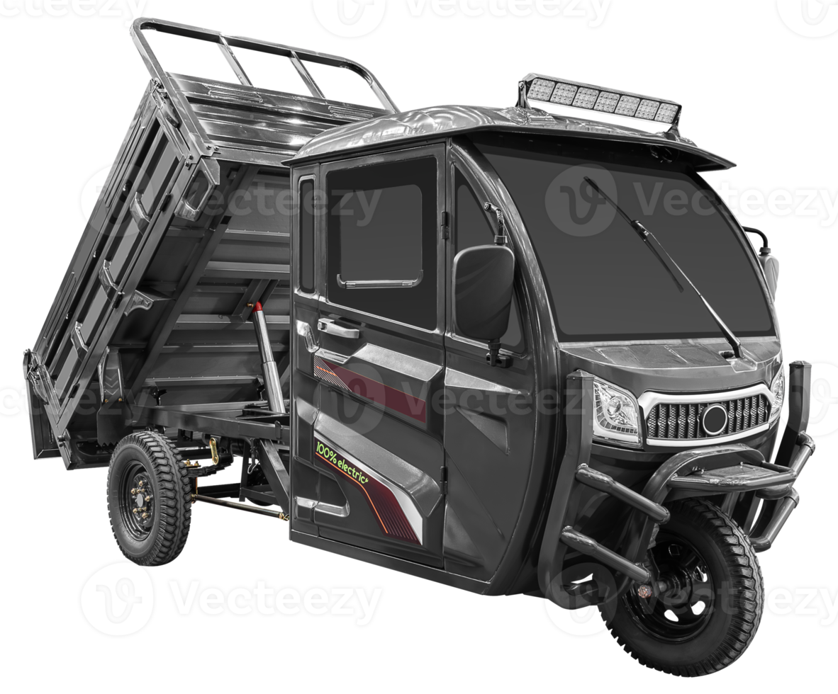 Black electric tricycle dump truck png