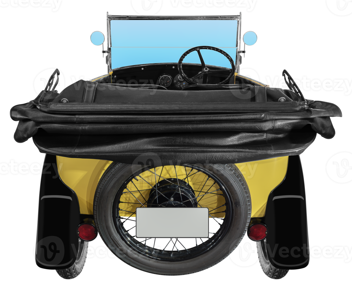 Rear view yellow retro car. png