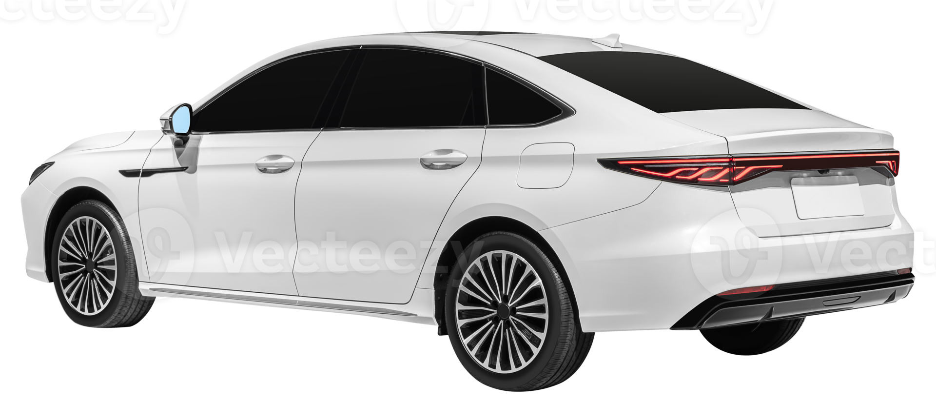 Back view white sedan electric car png