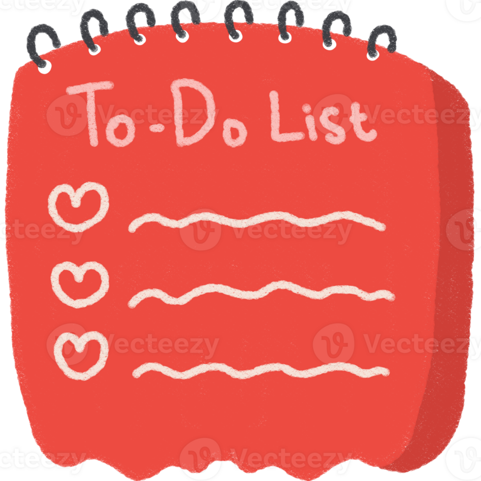 Cute Doodle ToDo List Red Spiral Notebook with Heart Checklist png