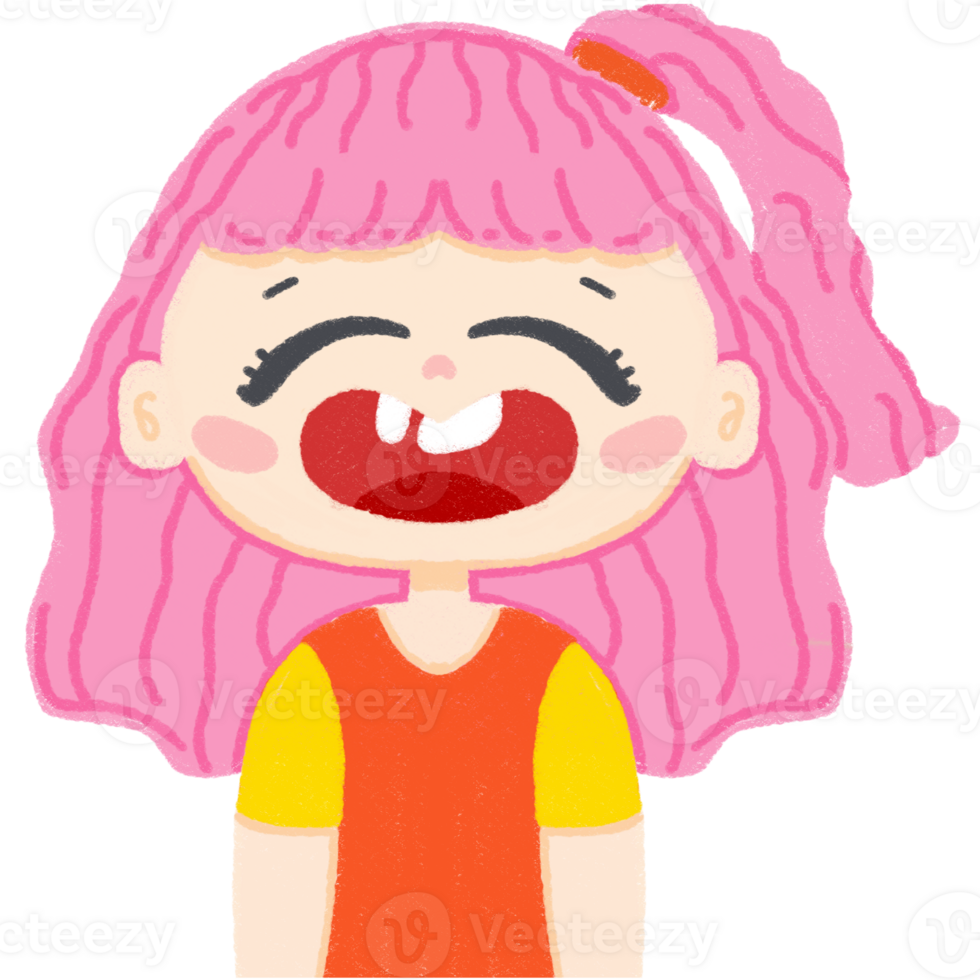 Laughing Girl with Pink Hair Cute Cartoon Character Illustration png