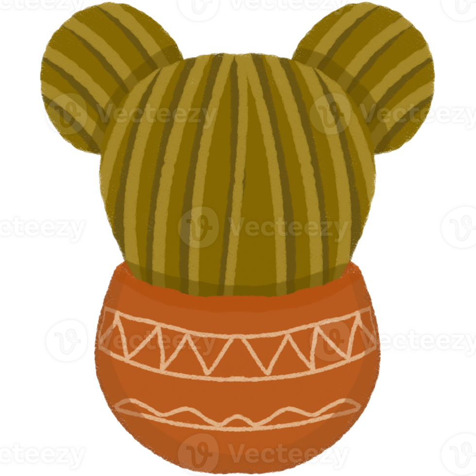 Cute Desertcore Cactus with Tribal Pot and Bear Ears Shape png