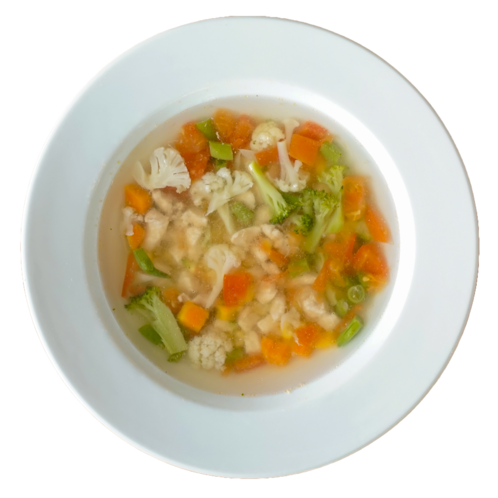 Top view of clear vegetable soup png
