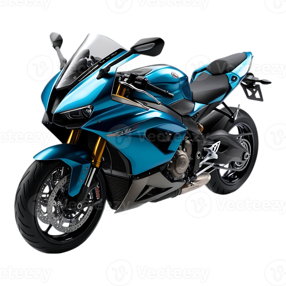 Sleek Blue Sport Motorcycle with Aerodynamic Design and Modern Features. png