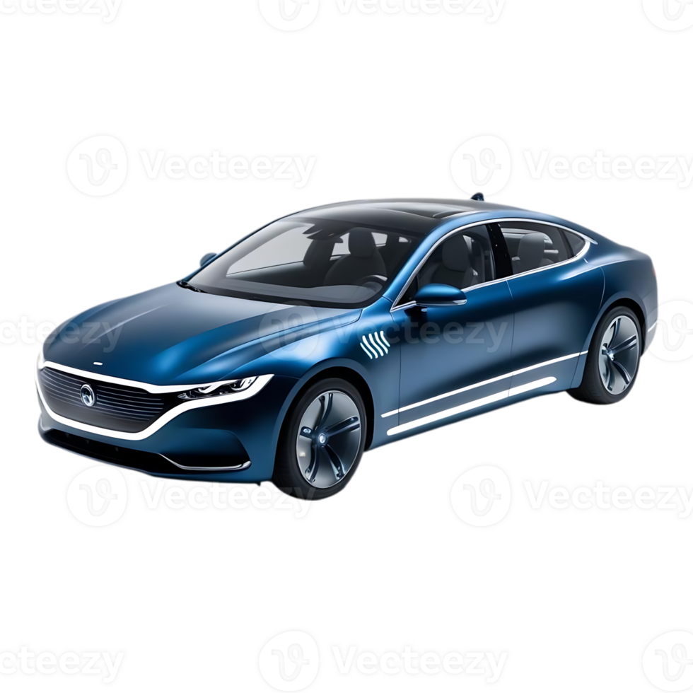 Sleek Blue Electric Sedan with Futuristic Design and Illuminated Accents. png