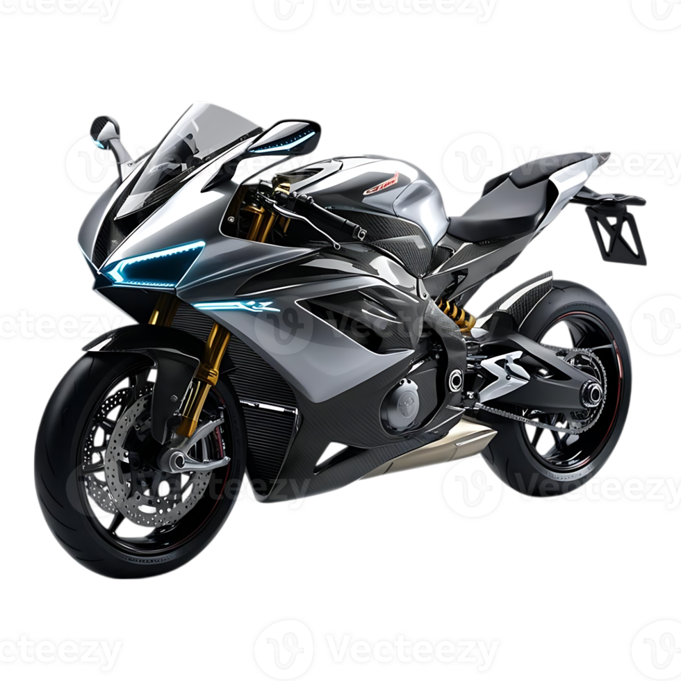 Sleek Modern Sport Motorcycle with Carbon Fiber and LED Lighting. png