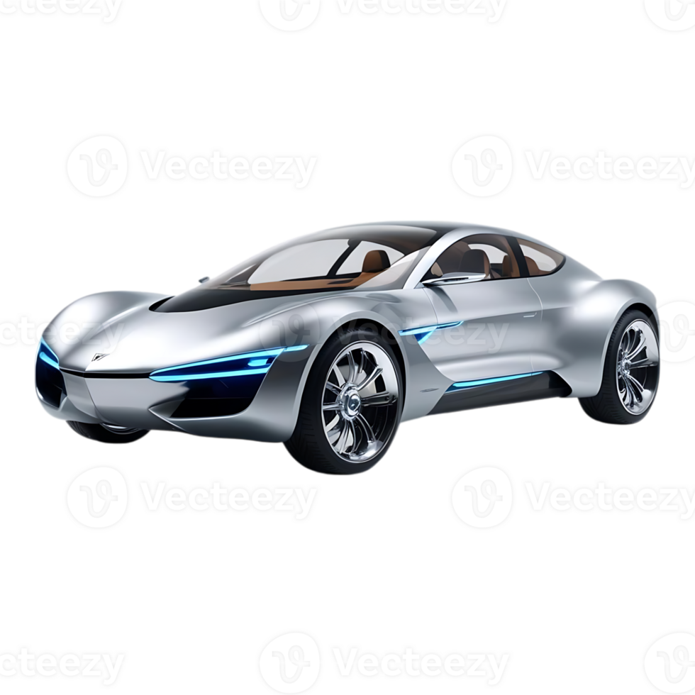 Sleek Silver Electric Concept Car with Blue Accents. png