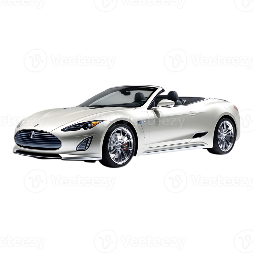 Sleek White Convertible Car with Chrome Wheels and Red Brake Calipers. png