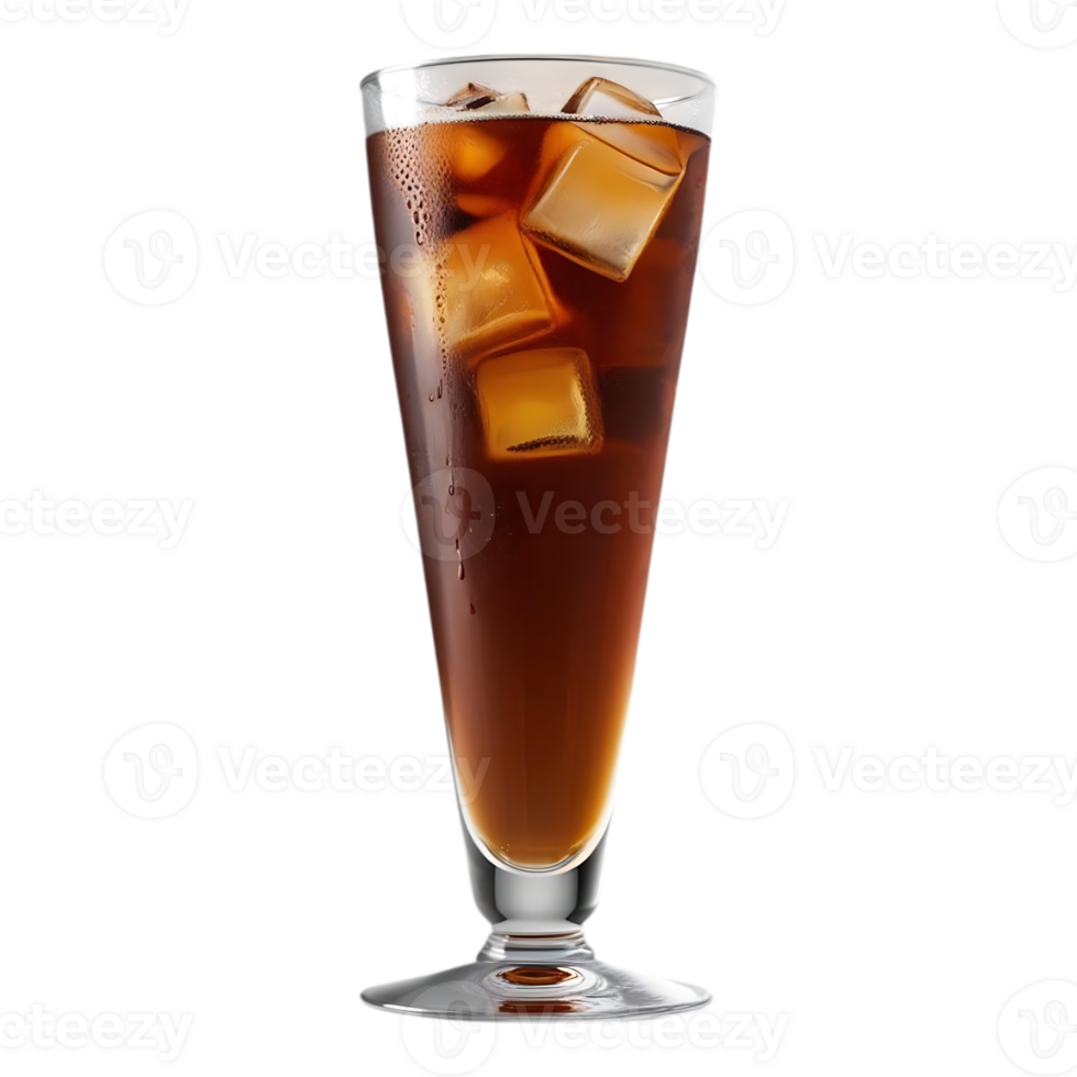 Refreshing Iced Coffee in Tall Glass with Melting Ice Cubes. png