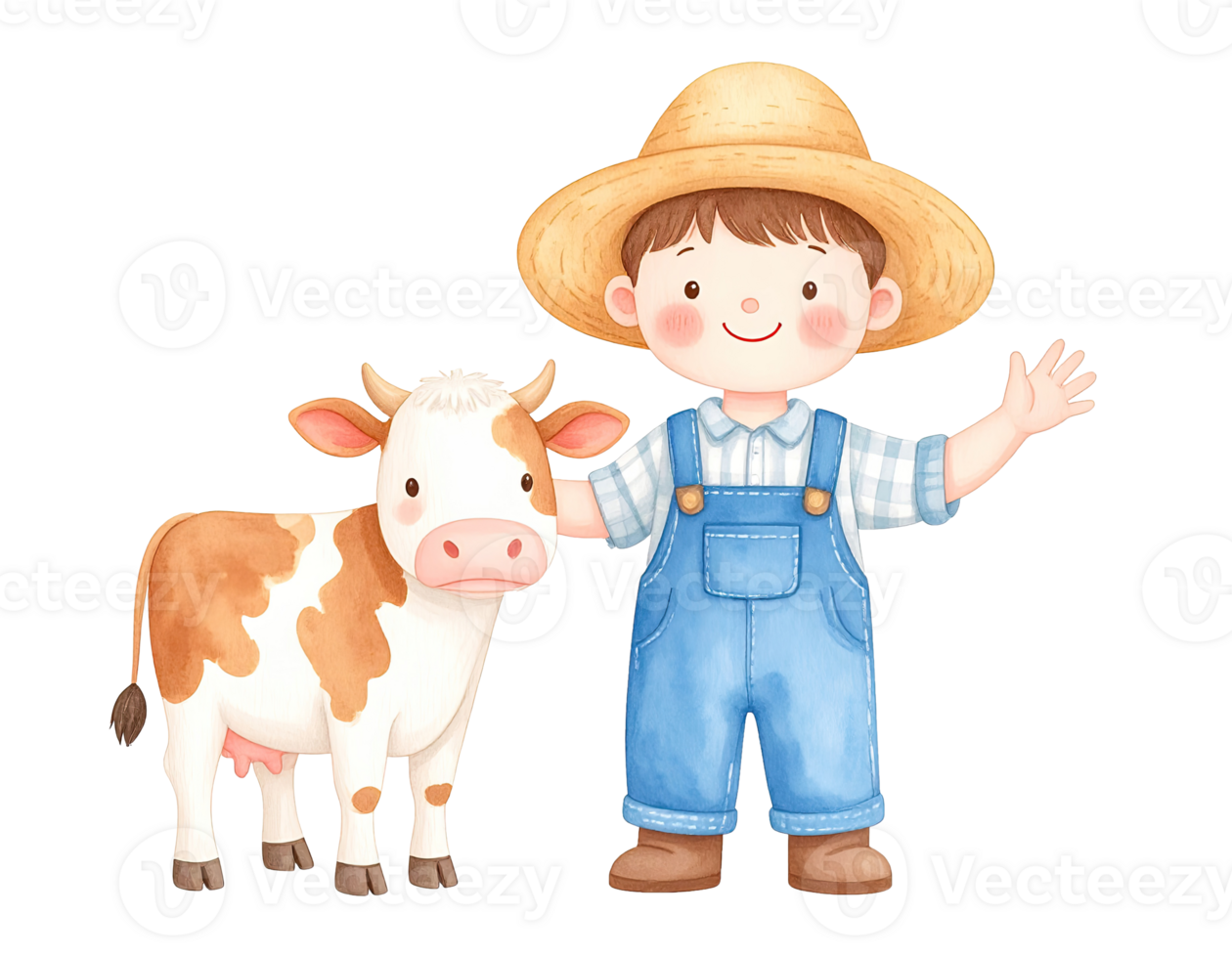 Cartoon farmer boy watercolor png