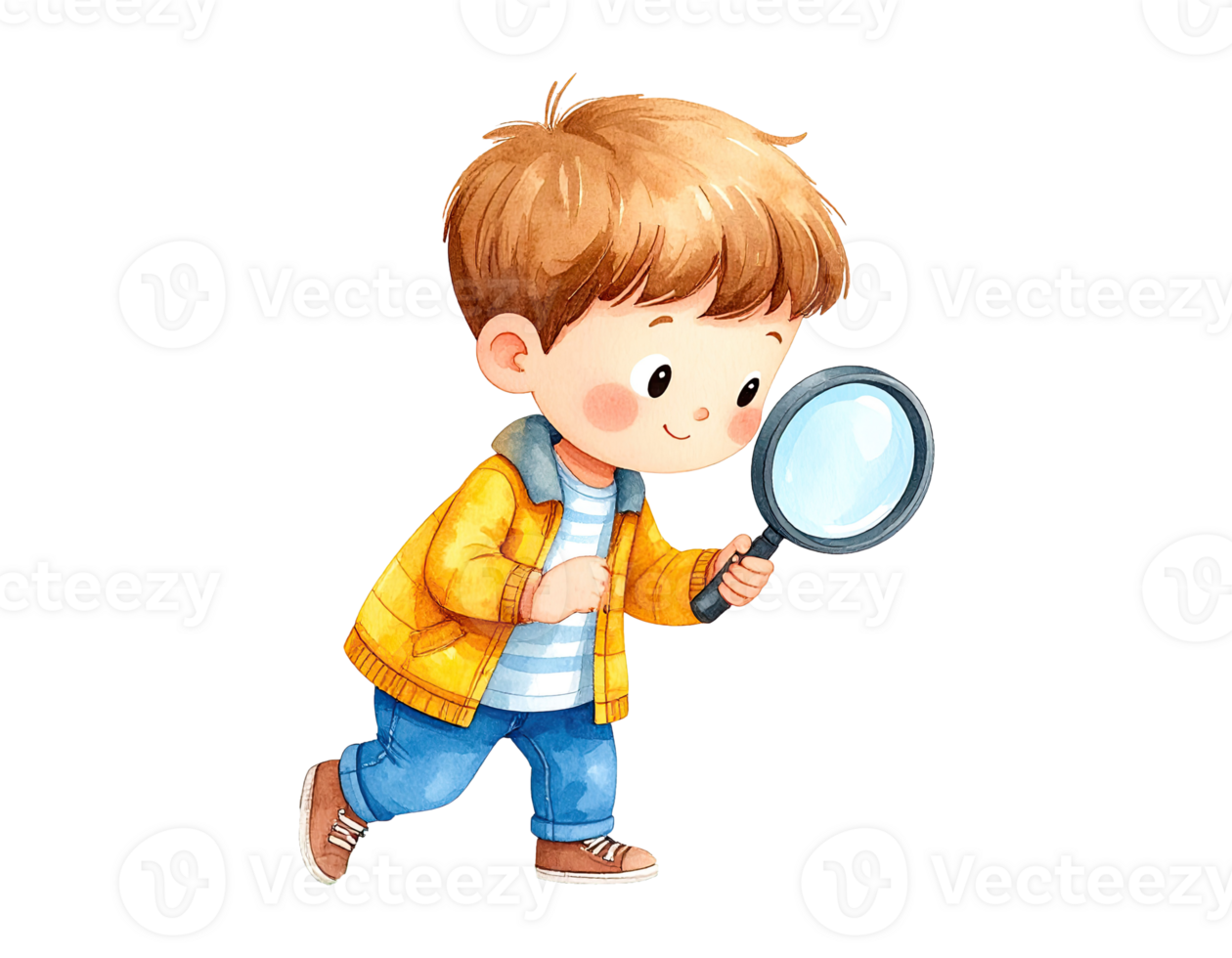 Watercolor illustration of curious boy learning through play. png