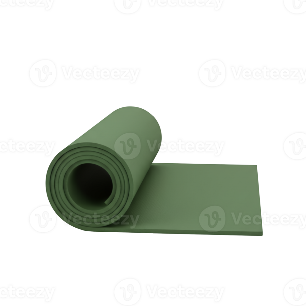 Green yoga mat partially unrolled isolated on transparent background png