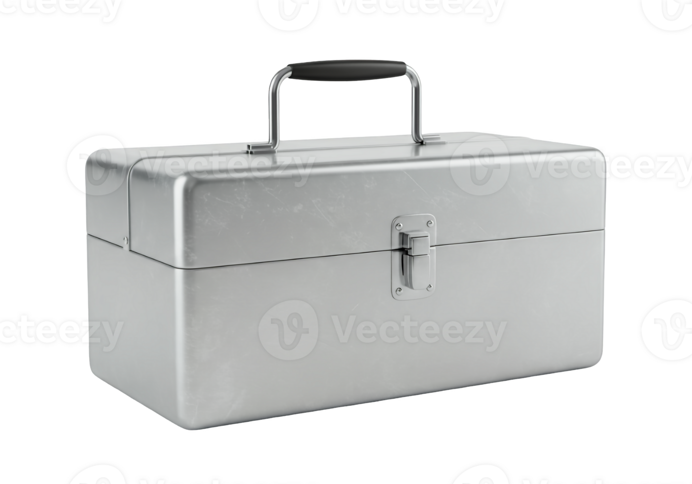 Classic metal toolbox with handle and latch isolated on transparent background png