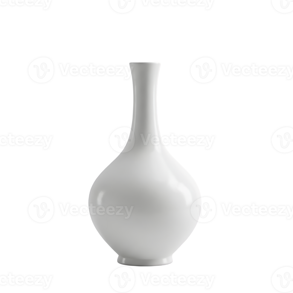 Elegant white ceramic vase with a slender neck and bulbous base isolated on transparent background png